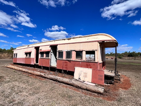 Abandoned old Australian train carriage in the outback of Queensland, Australia.
