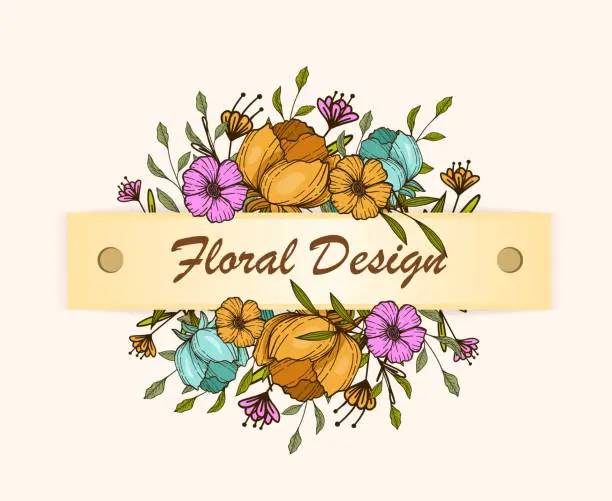 Vector illustration of floral frame bouquets of golden flowers and leaves. Botanic decoration illustration for wedding card