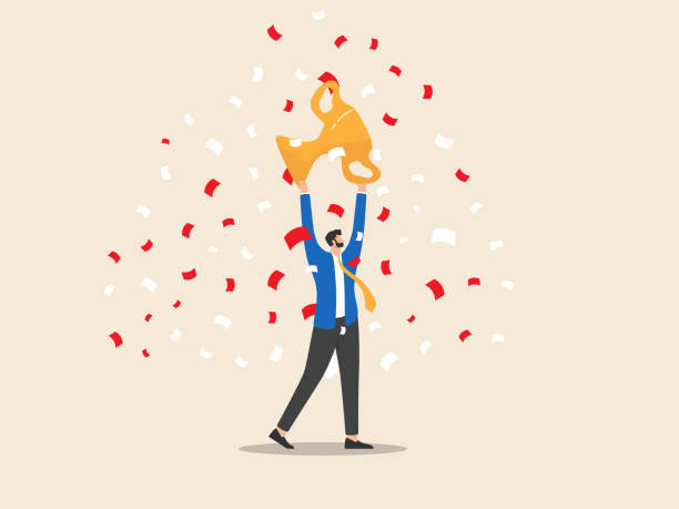istock Raising a flag above a trophy, symbolizing success, victory, and achievement in attaining leadership and career success. 2011999950