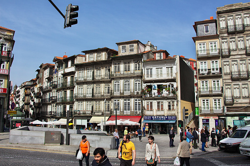 Porto, Portugal - 12 May 2015: Rua das Flores in Porto city, Portugal
