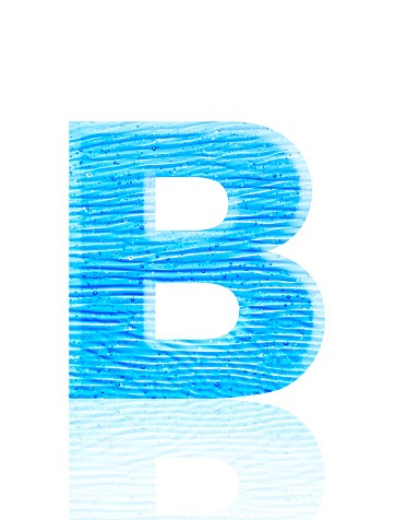 Close-up of three-dimensional blue water waves alphabet letter B on white background.