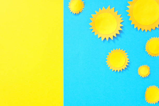 Beautiful bright yellow and blue summer sun flat lay design composition.