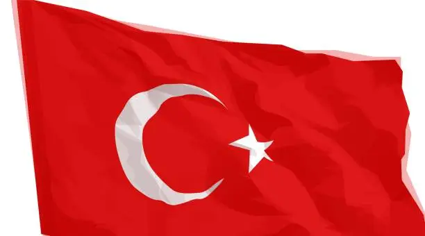 Vector illustration of Waving realistic turkish flag on white background.