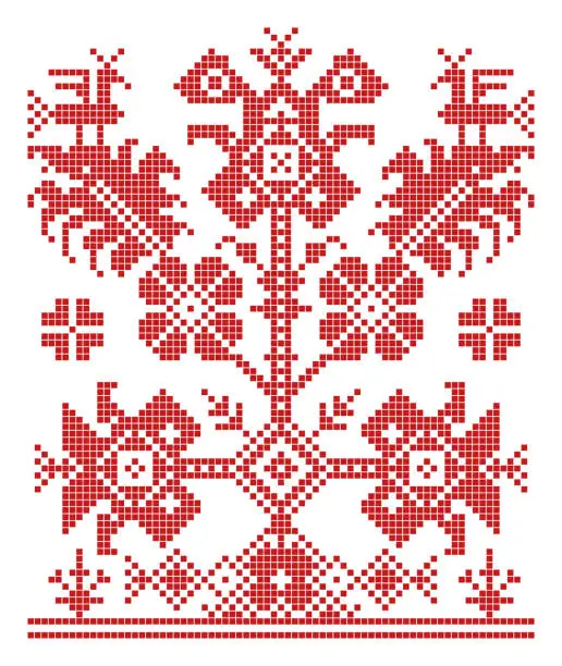 Vector illustration of World Tree, slavic embroidery ornament, pattern and symbol of a colossal tree