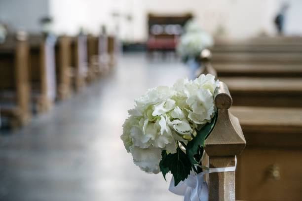 istock Beautifully decorated church for a wedding ceremony, adorned with flowers 2012106177