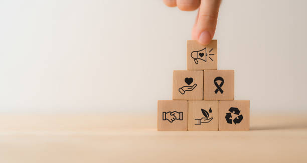 Cause marketing concept. Corporate social responsibility (CSR) appealing to consumers supporting companies with ethical values. Promoting a social or environmental cause, enhancing brand image.