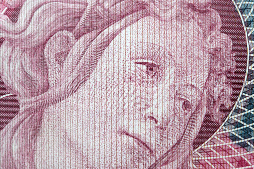 Botticelli a closeup portrait from Italian money - lire