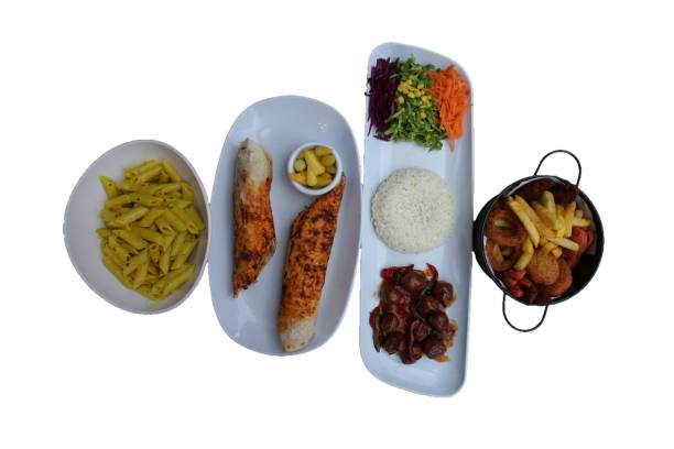 istock wrap kebab, penne pasta, meatball plate and snack plate 2012137838