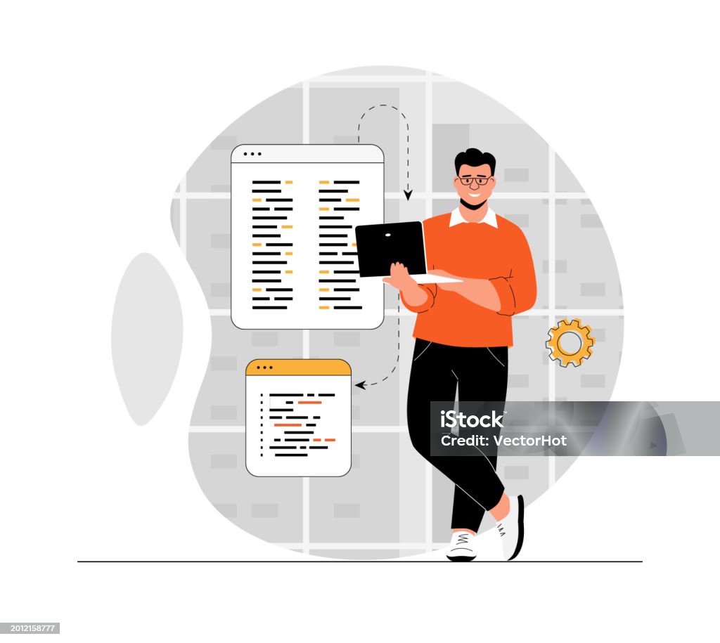 Backend Development And Software Programming Man Working With Program ...