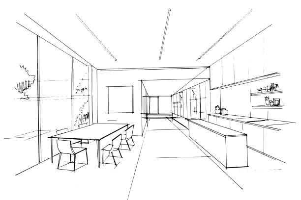 V-Sketch design 2024-02-043 Drawing exterior and interior architectural lines. , Graphic assembly in architecture and interior design work. ,Sketch ideas for interior or exterior designs. pics of restaurant ceiling design stock illustrations