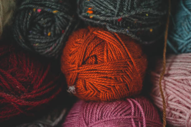 istock Colorful yarn skeins close up, stacked 2012164030