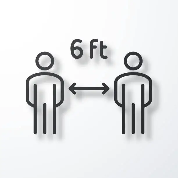 Vector illustration of Social distancing - 6 feet. Line icon with shadow on white background