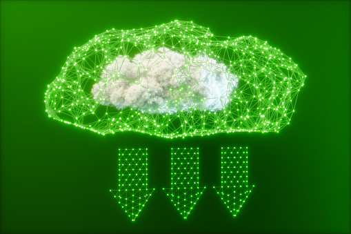 Carbon Capture Concept With Carbon Dioxide Cloud, Connection Dots And Plexus On Green Background. Reducing Carbon Dioxide Emissions