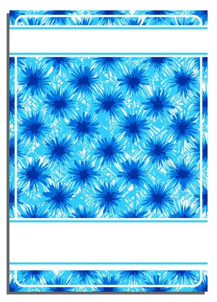 Vector illustration of Vertical blue abstract background with cornflower flowers, cover, title page of presentation, report, album in A4 format. Template layout for design of printed products. Vector banner