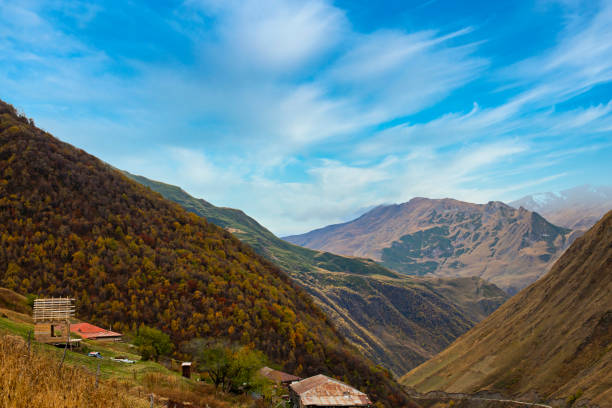 The snowy mountains of Kabal, Georgia are beautifully landscaped.