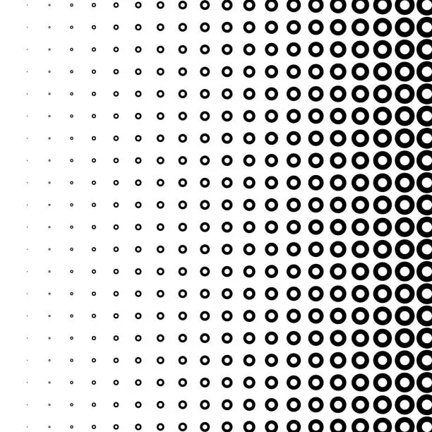 Vector illustration of Circles in grid pattern, horizontal size gradient fading to the right