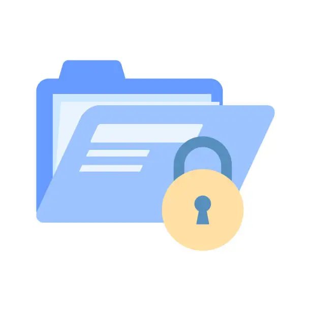 Vector illustration of Data file with padlock showing flat concept icon of secure folder, data security vector.