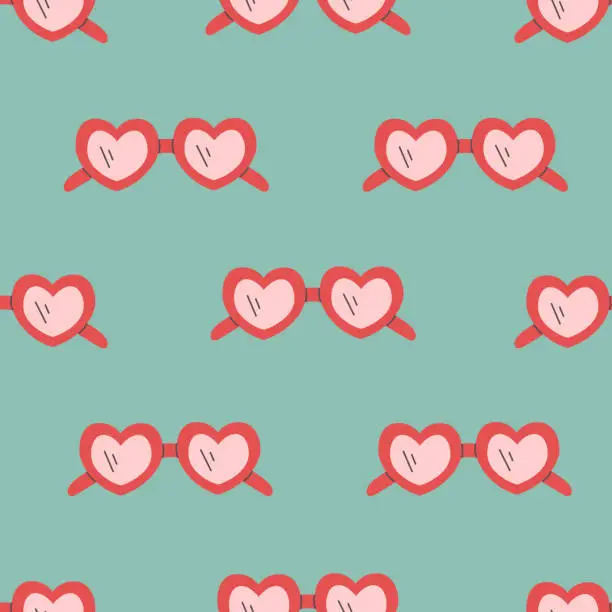 Vector illustration of Vintage seamless pattern with heart shaped sunglasses