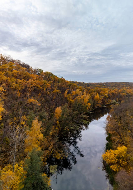 istock Autumn aerial scenery of colorful river 2012304436