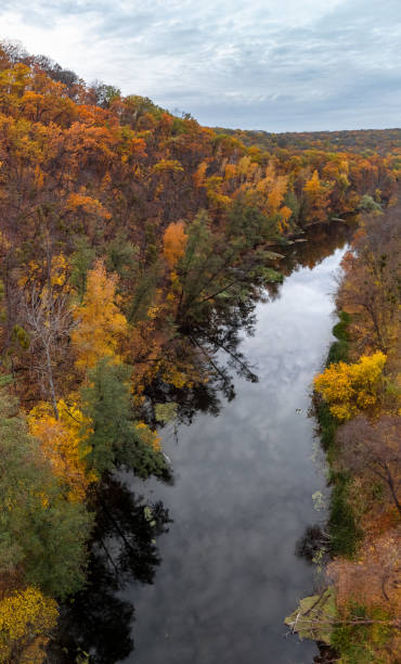 istock Autumn aerial river scenery with forest riverside 2012304955