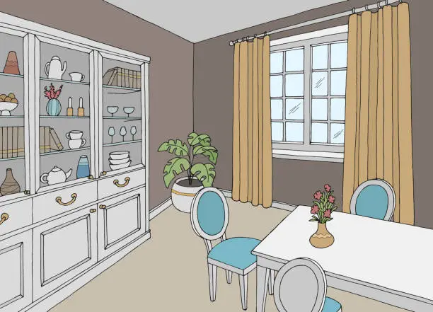 Vector illustration of Dining room home interior graphic color sketch illustration vector