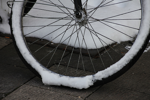 A snowy bicycle tire