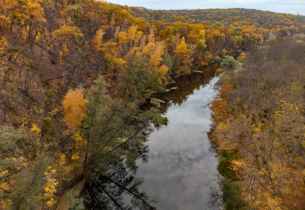 istock Autumn aerial river in vibrant forest scenery 2012310894