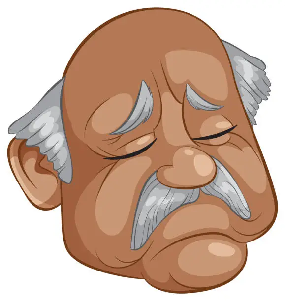 Vector illustration of Cartoon of a sad, elderly man with angel wings