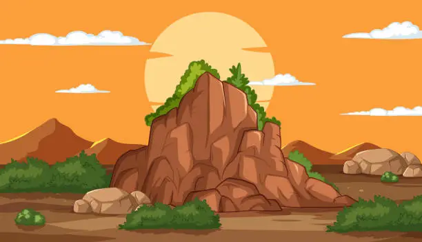 Vector illustration of Vector illustration of a mountain during sunset