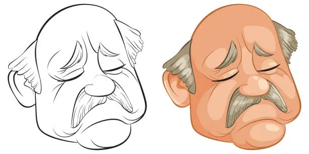 Vector illustration of Vector illustration of a cartoon face, from sketch to color