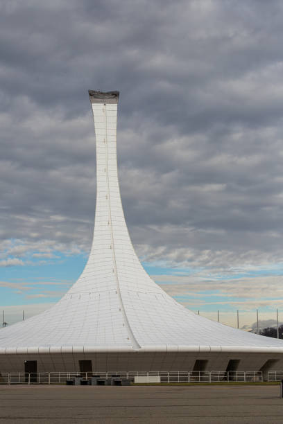 Sochi , Russia –  January   01 2024: Sochi Olympic Park. Olympic torch in the  winter