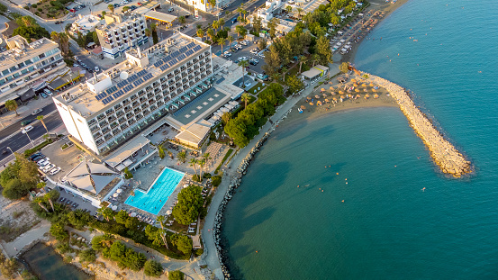 Limassol, Cyprus – September 02, 2022: An aerial view of buildings along the shoreline in Limassol. Cyprus