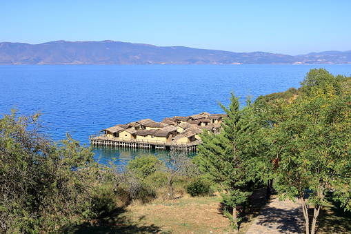 the Museum on water in the Bay of Bones on the Ohrid Lake in North Macedonia