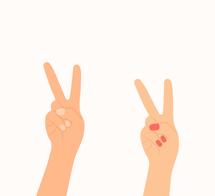 Two Hands Making Victory Or Peace Sign On White Background