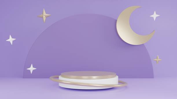 istock 3D Rendering pastel blue background with podium and moon stars decoration 2012370501