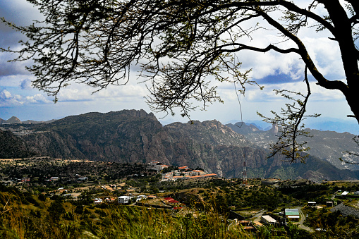 A beautiful view of a Village on a mountain cliff Located on Mount Daka, As Shafa, Taif , Saudi Arabia.