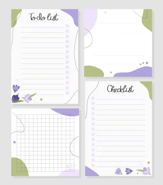 Vector illustration of Collection of spring to do list, note, memo, checklist with flowers.