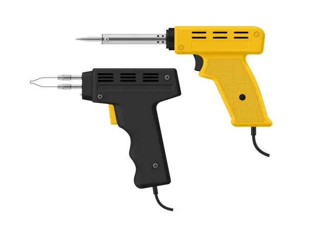 Vector illustration of Pulse electric soldering with wire industrial engineering tool for welding set realistic vector