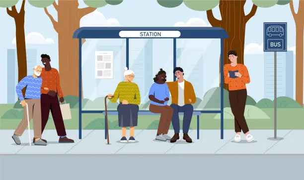 Vector illustration of People at bus stop vector