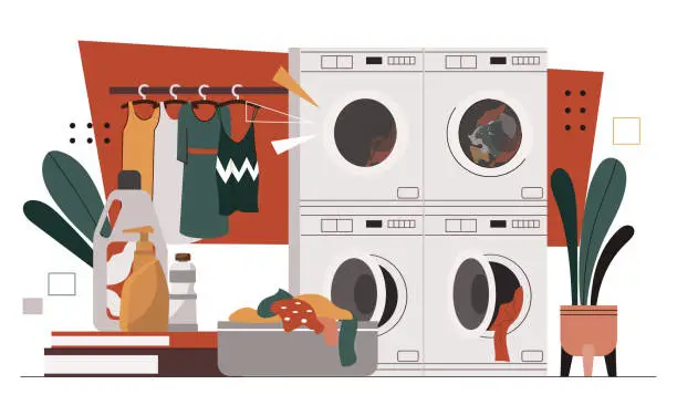 Vector illustration of Laundry cleaning scene vector