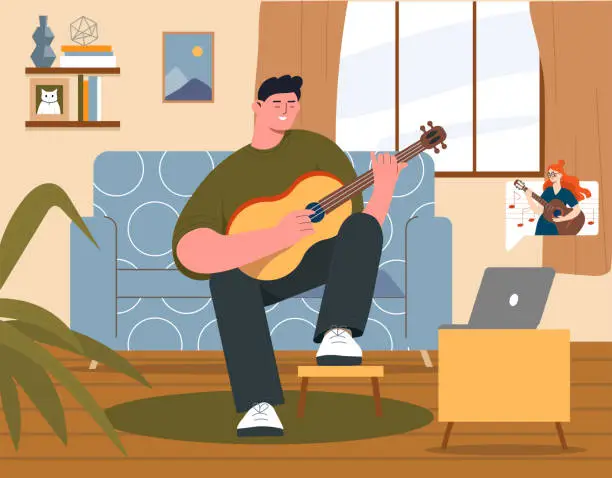 Vector illustration of Guitarist at home vector concept