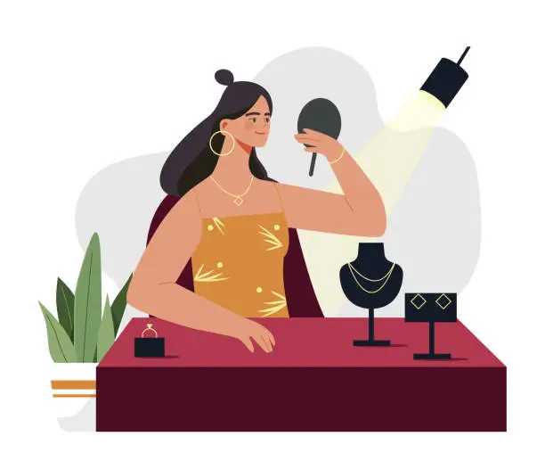 Vector illustration of Woman in jewelry shop vector concept