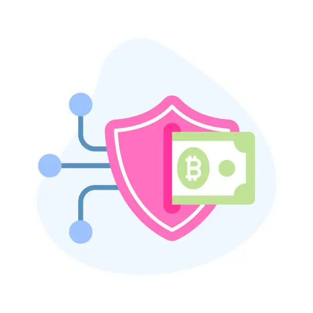 Vector illustration of Secure bitcoin network icon in flat style, up for premium use.