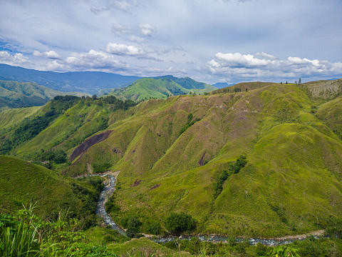 Mountain valleys and river in Bukidnon, Philippines.