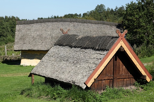Hobro, Denmark - August 19, 2015: Viking house in Hobro, Denmark