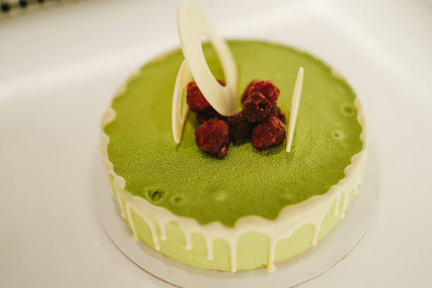 Close-up shot of one cake in a confectioner's shop without people