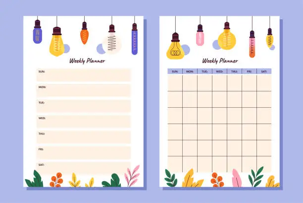 Vector illustration of Planner pages templates vector set