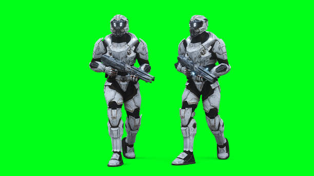 Military futuristic cyborg, robot 3d rendering