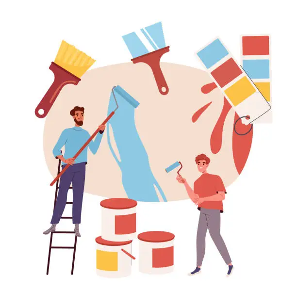 Vector illustration of People painting wall vector