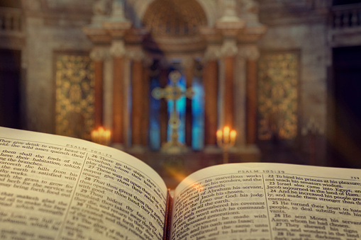 Open Holy Bible in Catholic church